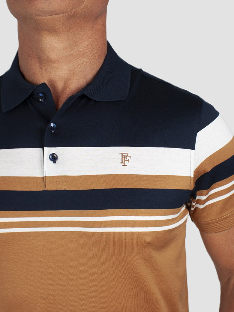 Regular Fit Çizgi Detaylı Merserize %100 Pamuk Tarçın Polo Tişört