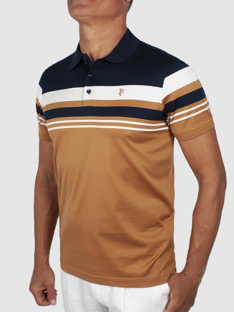Regular Fit Çizgi Detaylı Merserize %100 Pamuk Tarçın Polo Tişört