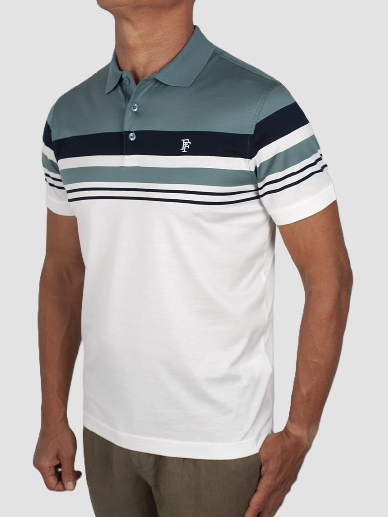 Regular Fit Çizgi Detaylı Merserize %100 Pamuk Beyaz Polo Tişört