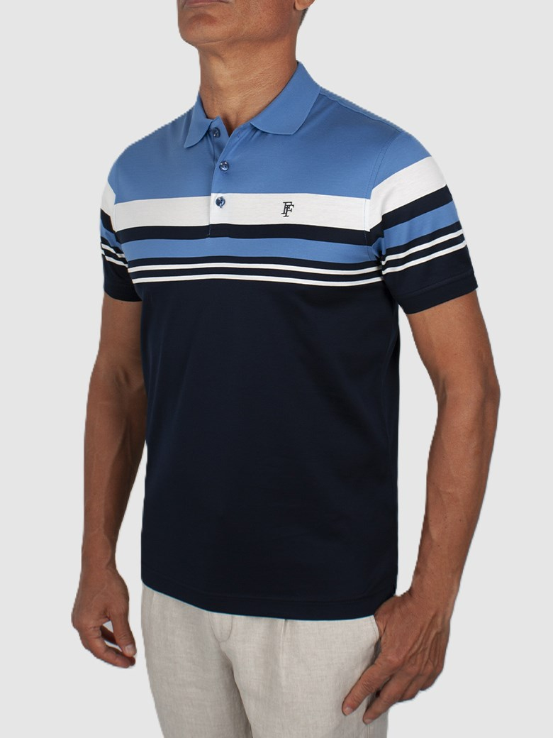 Regular Fit Çizgi Detaylı Merserize %100 Pamuk Koyu Lacivert Polo Tişört