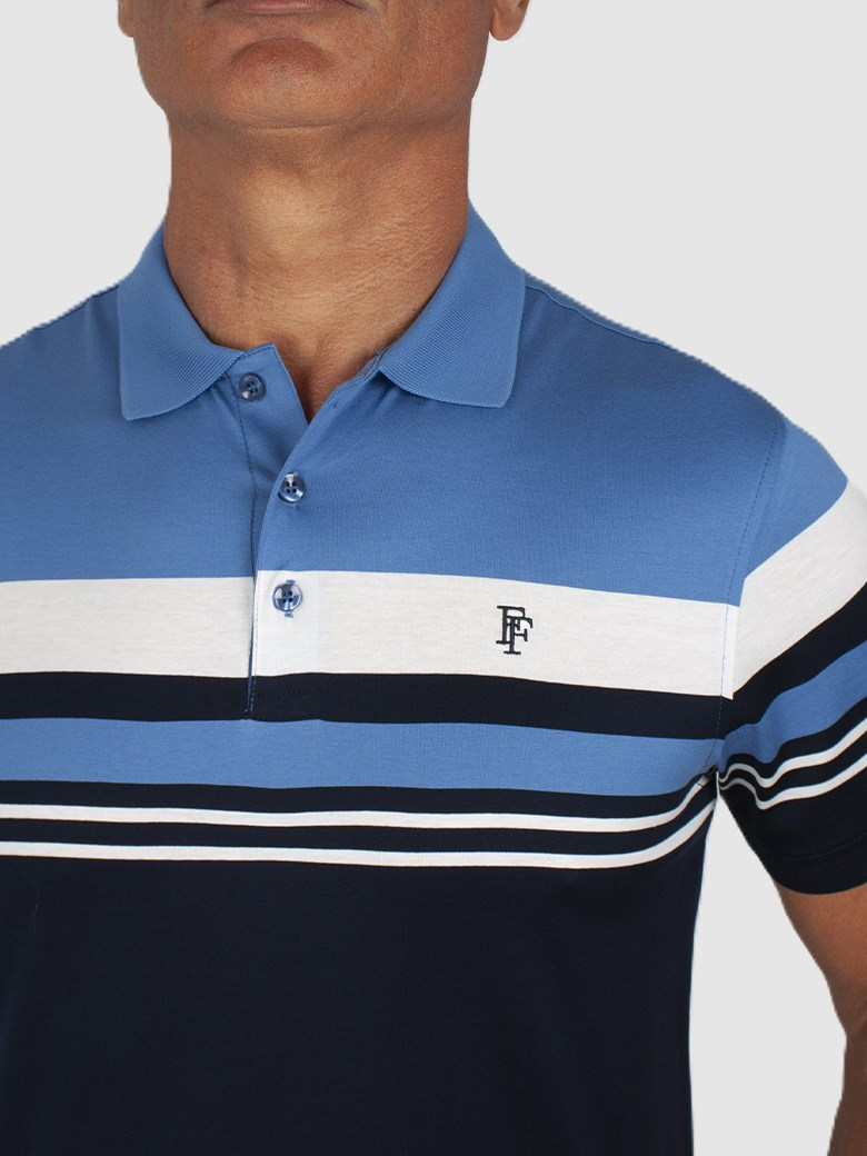 Regular Fit Çizgi Detaylı Merserize %100 Pamuk Koyu Lacivert Polo Tişört