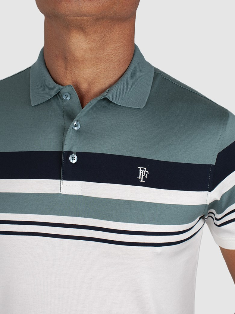 Regular Fit Çizgi Detaylı Merserize %100 Pamuk Beyaz Polo Tişört