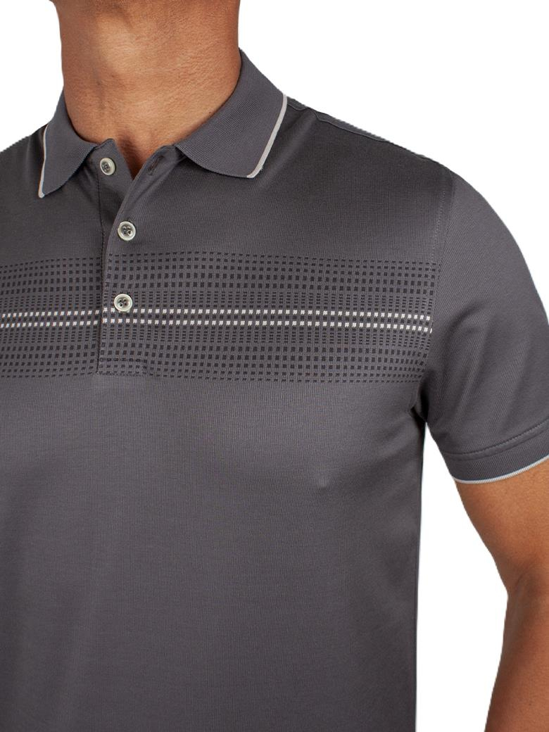 Regular Fit Desenli Merserize %100 Pamuk Antrasit Polo Tişört