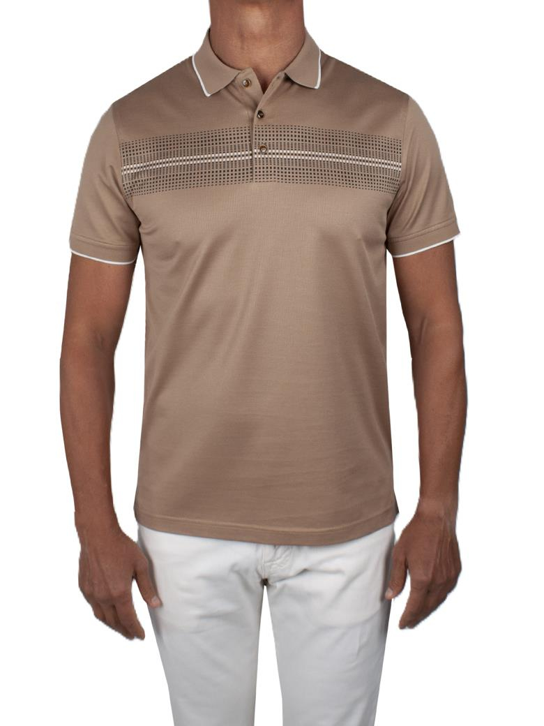 Regular Fit Desenli Merserize %100 Pamuk Bej Polo Tişört