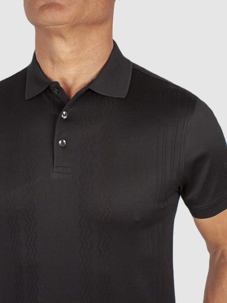 Regular Fit Desenli Merserize %100 Pamuk Siyah Polo Tişört