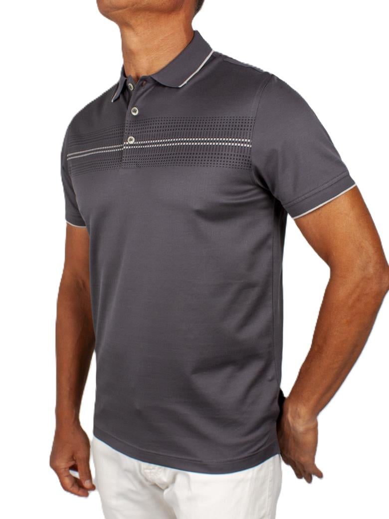 Regular Fit Desenli Merserize %100 Pamuk Antrasit Polo Tişört