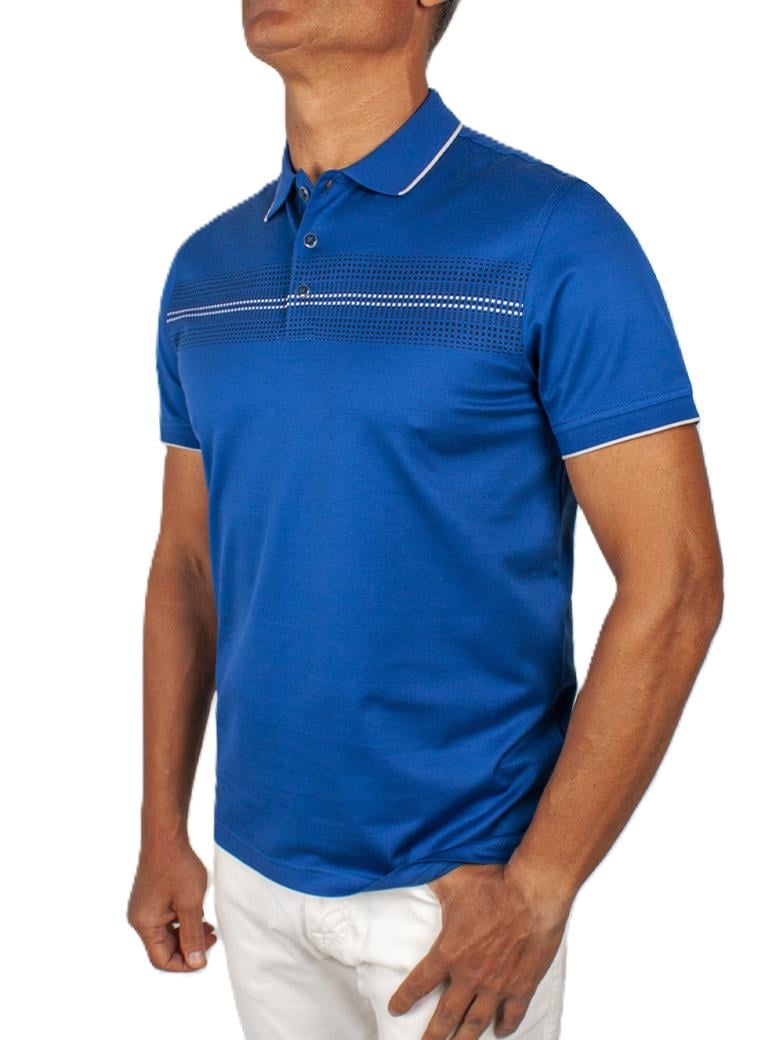 Regular Fit Desenli Merserize %100 Pamuk Saks Polo Tişört