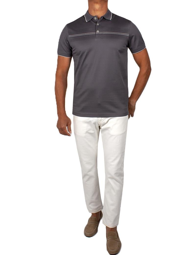 Regular Fit Desenli Merserize %100 Pamuk Antrasit Polo Tişört