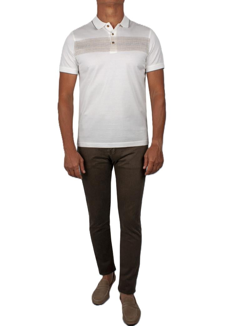 Regular Fit Desenli Merserize %100 Pamuk Ekru Polo Tişört