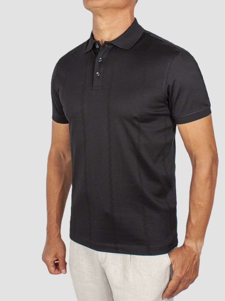 Regular Fit Desenli Merserize %100 Pamuk Siyah Polo Tişört