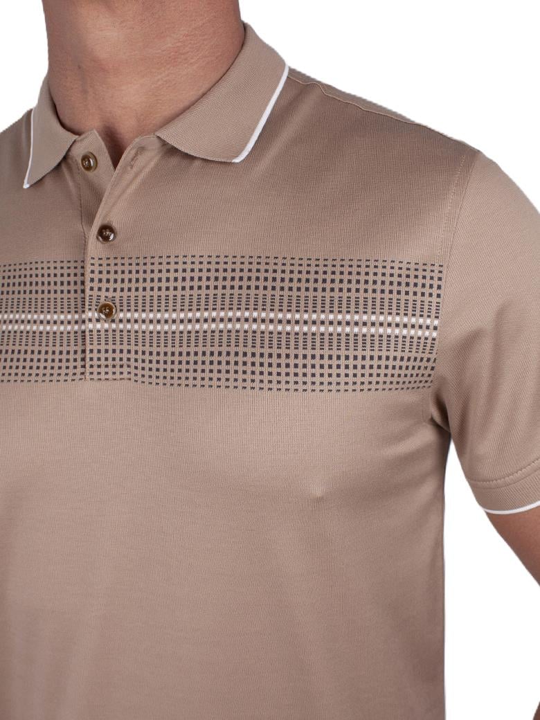Regular Fit Desenli Merserize %100 Pamuk Bej Polo Tişört