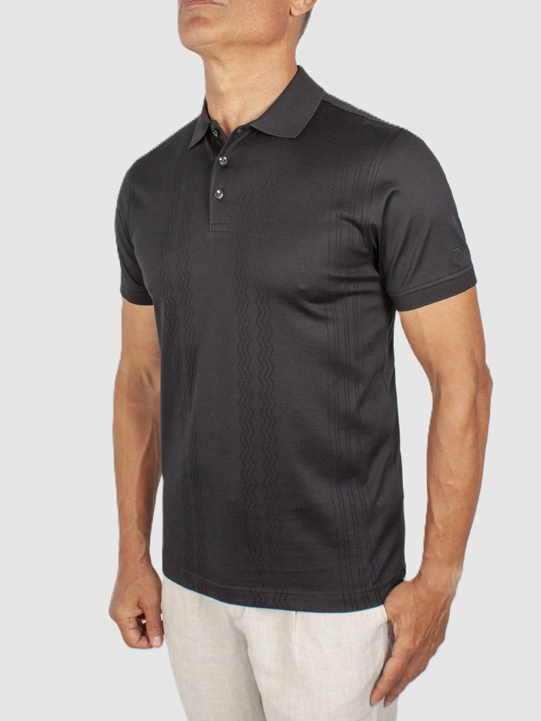 Regular Fit Desenli Merserize %100 Pamuk Siyah Polo Tişört