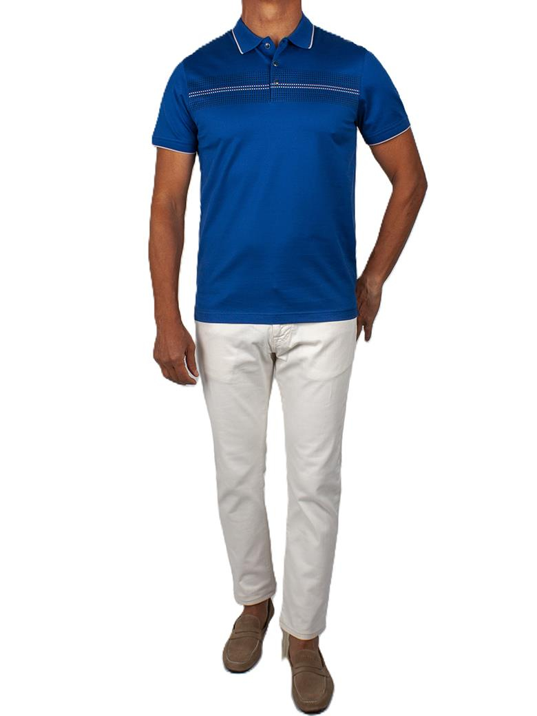 Regular Fit Desenli Merserize %100 Pamuk Saks Polo Tişört