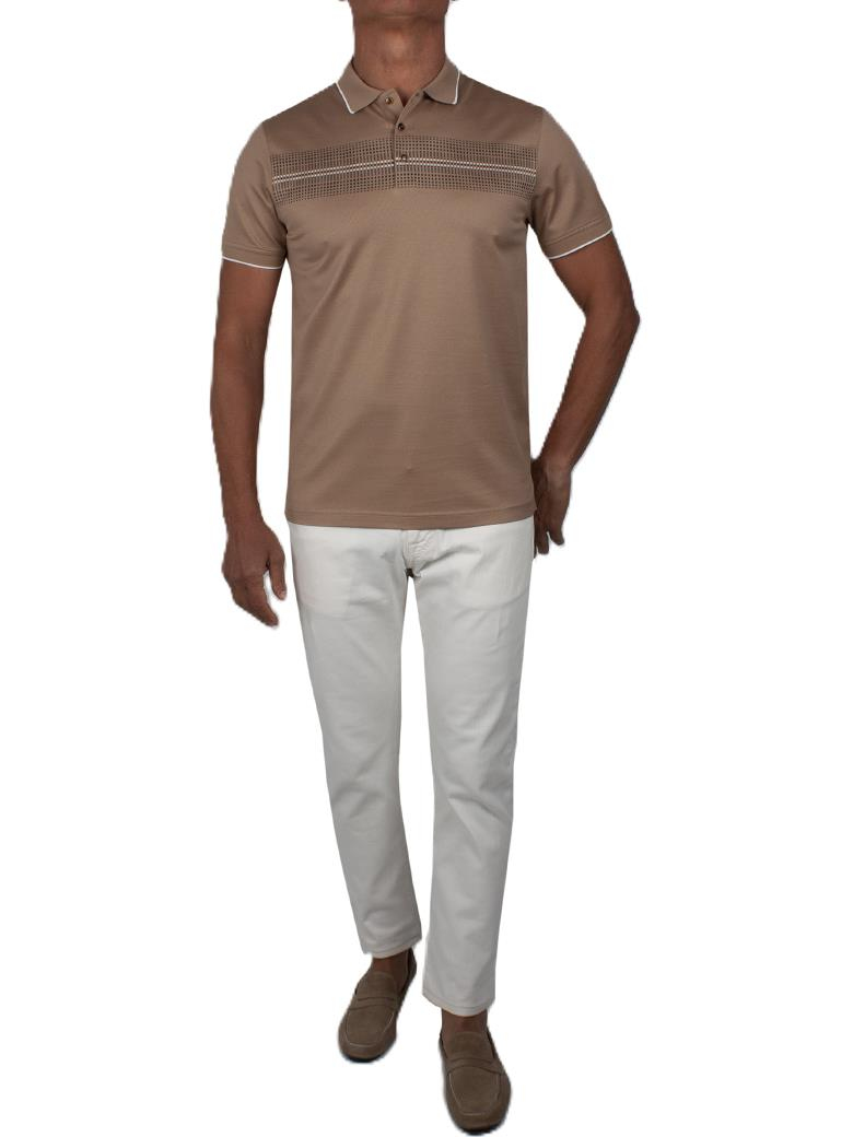 Regular Fit Desenli Merserize %100 Pamuk Bej Polo Tişört