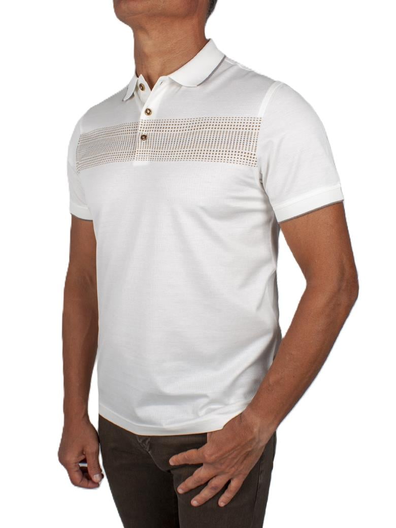 Regular Fit Desenli Merserize %100 Pamuk Ekru Polo Tişört