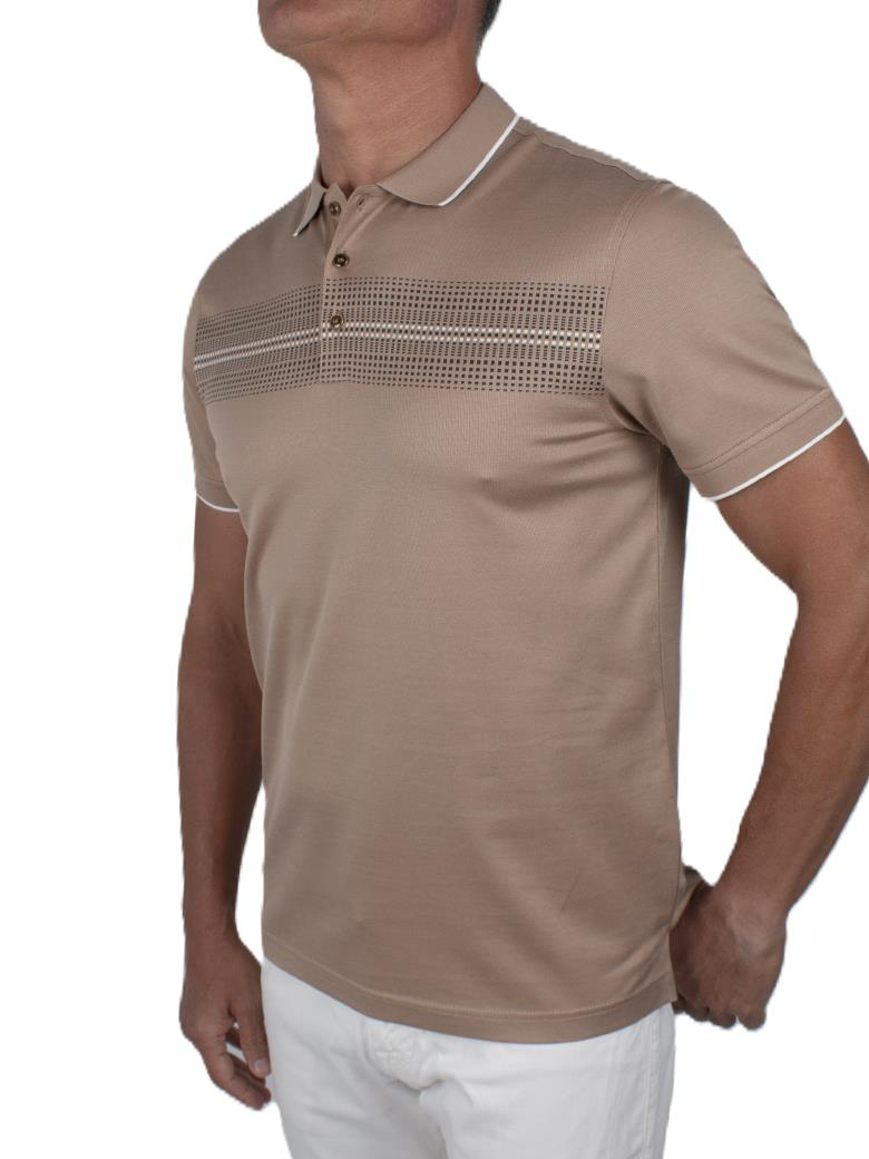 Regular Fit Desenli Merserize %100 Pamuk Bej Polo Tişört