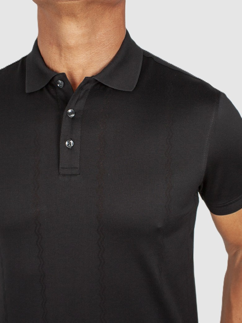 Regular Fit Desenli Merserize %100 Pamuk Siyah Polo Tişört