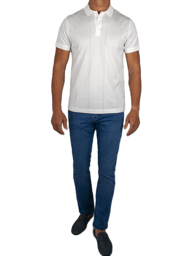 Regular Fit Desenli Merserize %100 Pamuk Ekru Polo Tişört