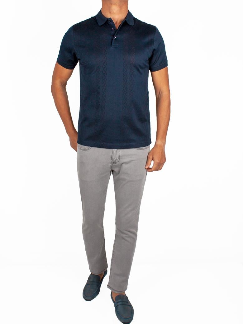 Regular Fit Desenli Merserize %100 Pamuk Koyu Lacivert Polo Tişört