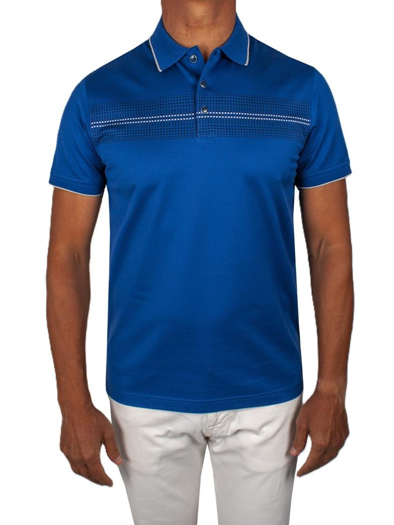 Regular Fit Desenli Merserize %100 Pamuk Saks Polo Tişört