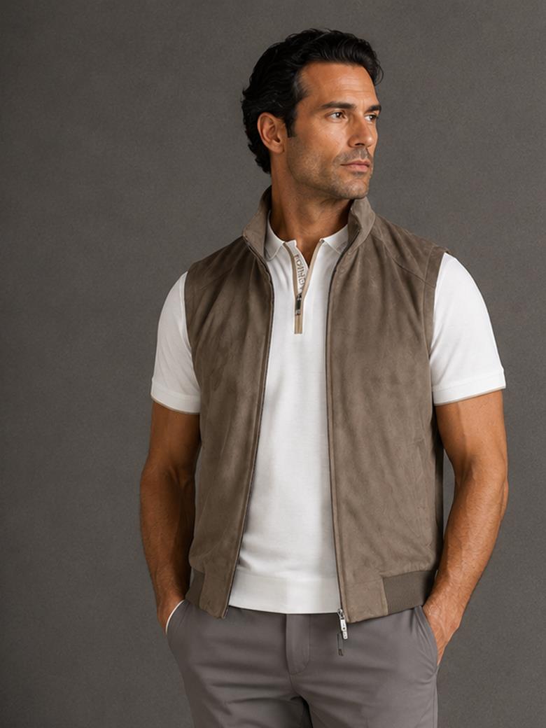 Regular Fit Khaki Suede Vest