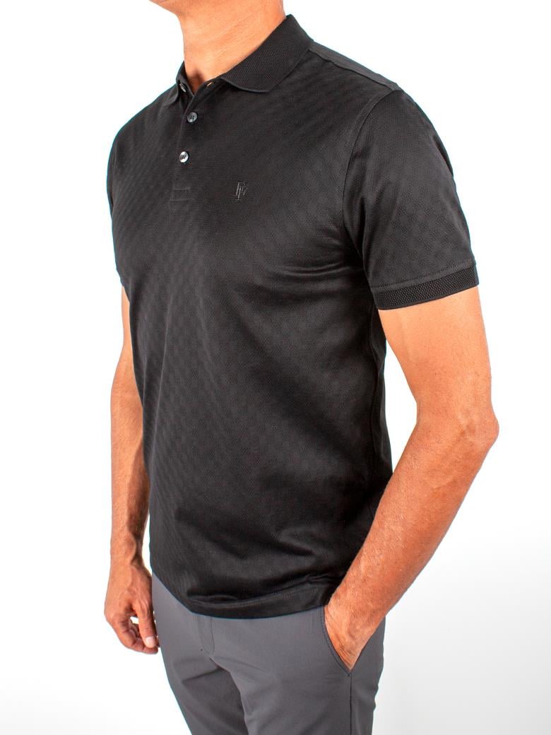 Regular Fit Merserize %100 Pamuk Desenli Siyah Polo Yaka Tişört