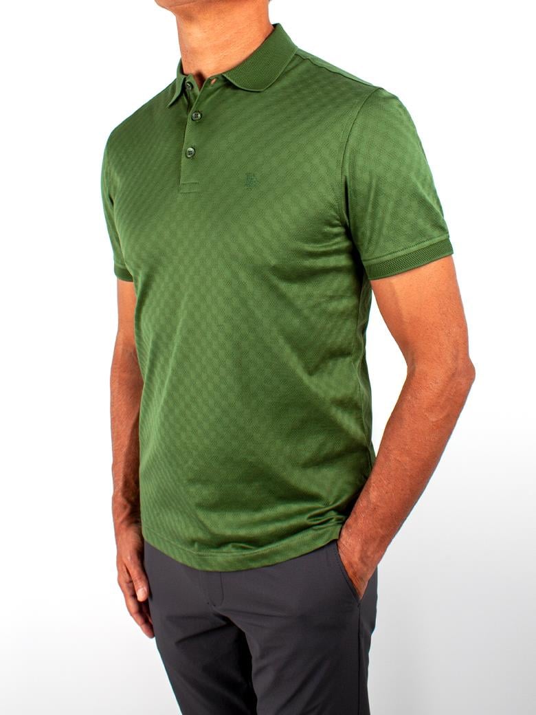 Regular Fit Merserize %100 Pamuk Desenli Yeşil Polo Yaka Tişört