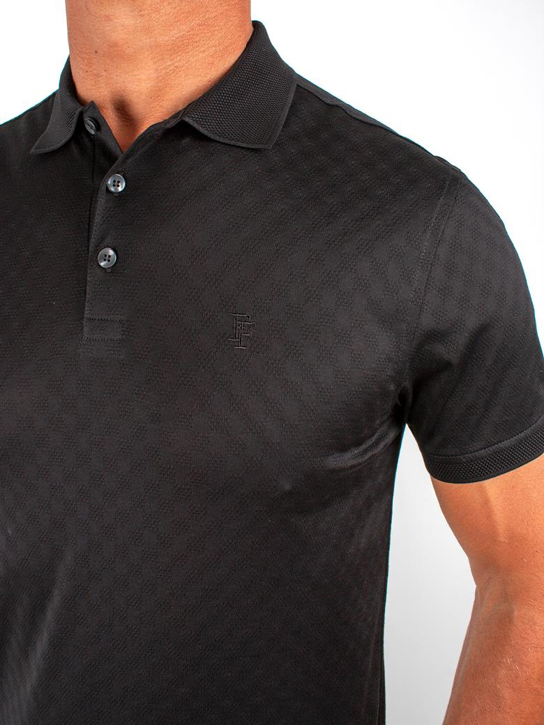 Regular Fit Merserize %100 Pamuk Desenli Siyah Polo Yaka Tişört