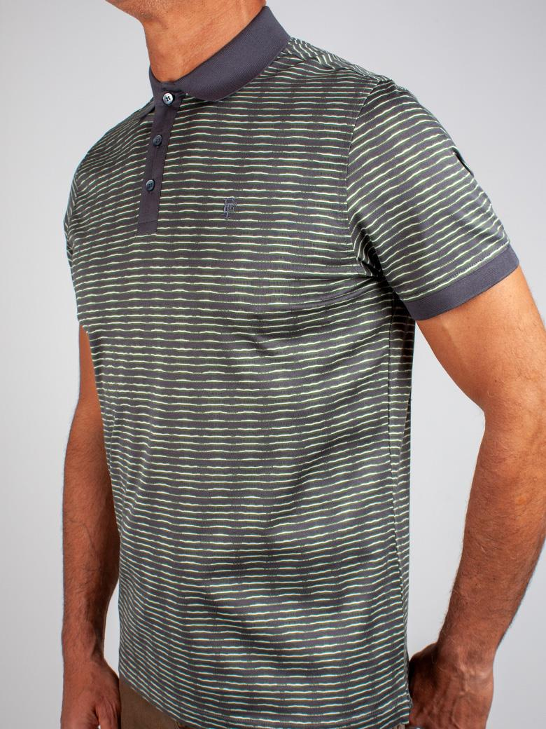 Regular Fit Merserize %100 Pamuk Desenli Yeşil Polo Yaka Tişört