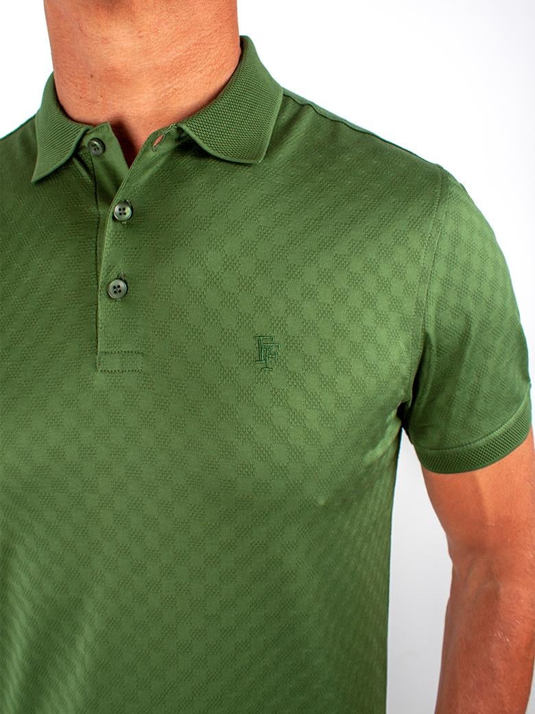 Regular Fit Merserize %100 Pamuk Desenli Yeşil Polo Yaka Tişört