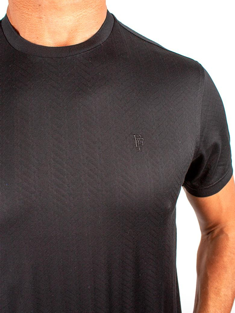 Regular Fit Merserize %100 Pamuk Desenli Siyah Bisiklet Yaka Tişört