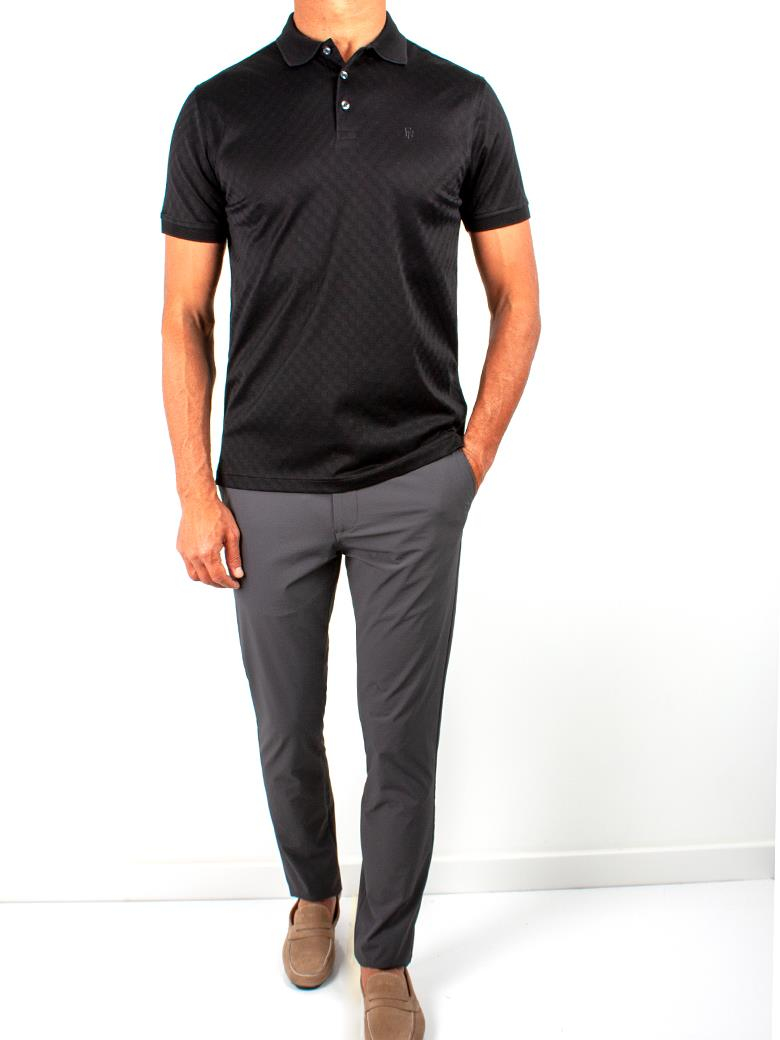 Regular Fit Merserize %100 Pamuk Desenli Siyah Polo Yaka Tişört