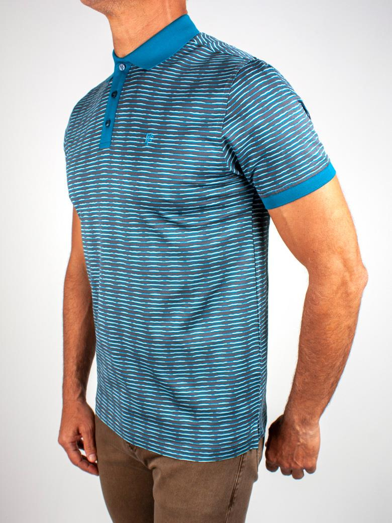 Regular Fit Merserize %100 Pamuk Desenli Turkuaz Polo Yaka Tişört