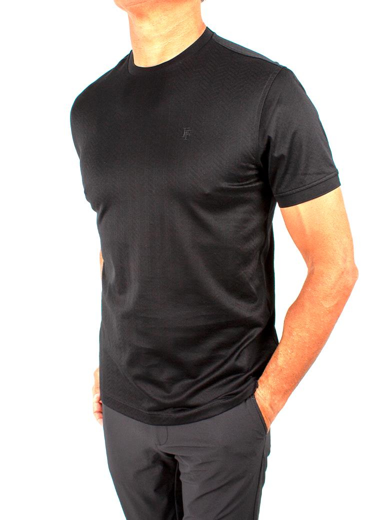 Regular Fit Merserize %100 Pamuk Desenli Siyah Bisiklet Yaka Tişört