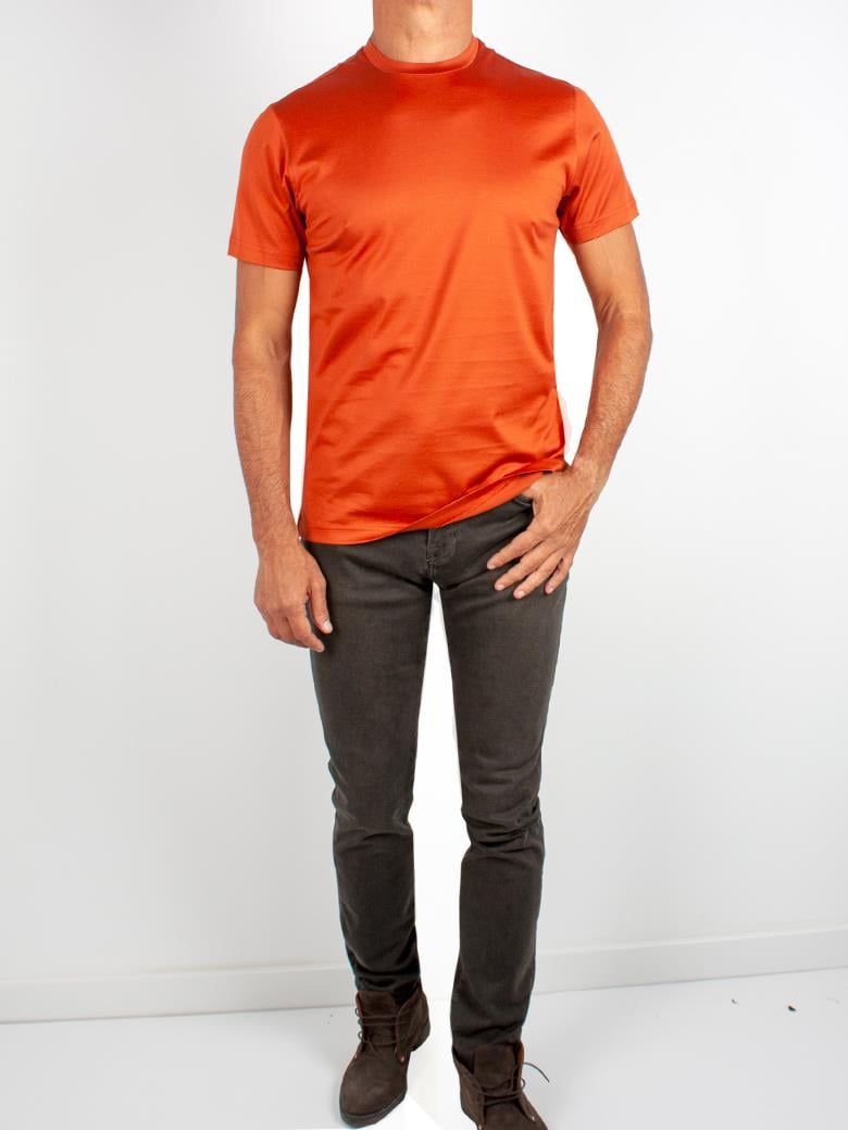 Regular Fit Merserize %100 Pamuk Kiremit Bisiklet Yaka Tişört