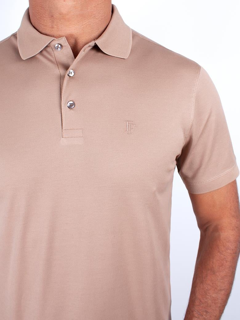 Regular Fit Merserize %100 Pamuk Koyu Bej Polo Yaka Tişört
