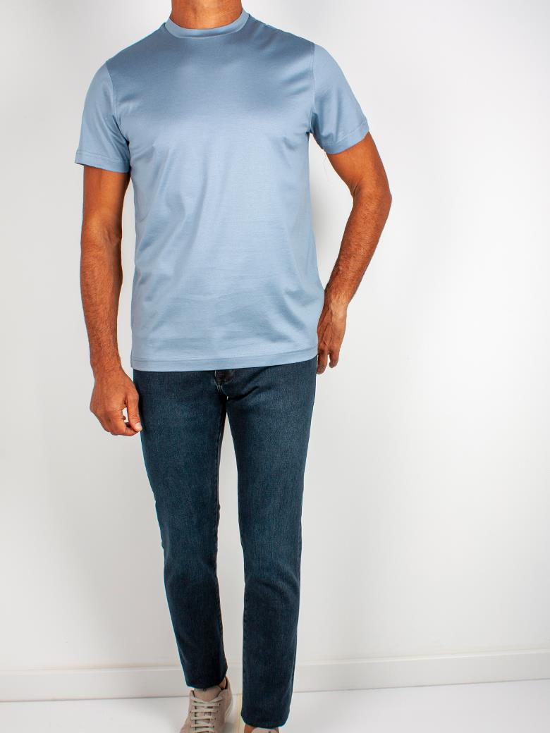 Regular Fit Merserize %100 Pamuk Mavi Bisiklet Yaka Tişört