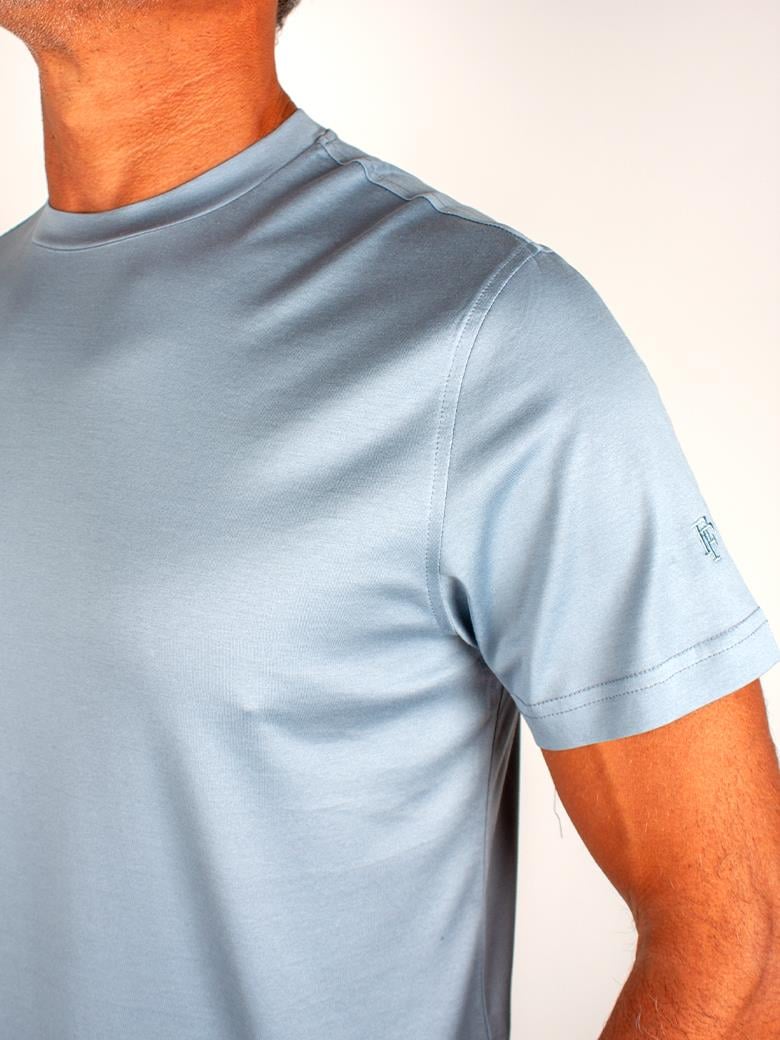 Regular Fit Merserize %100 Pamuk Mavi Bisiklet Yaka Tişört