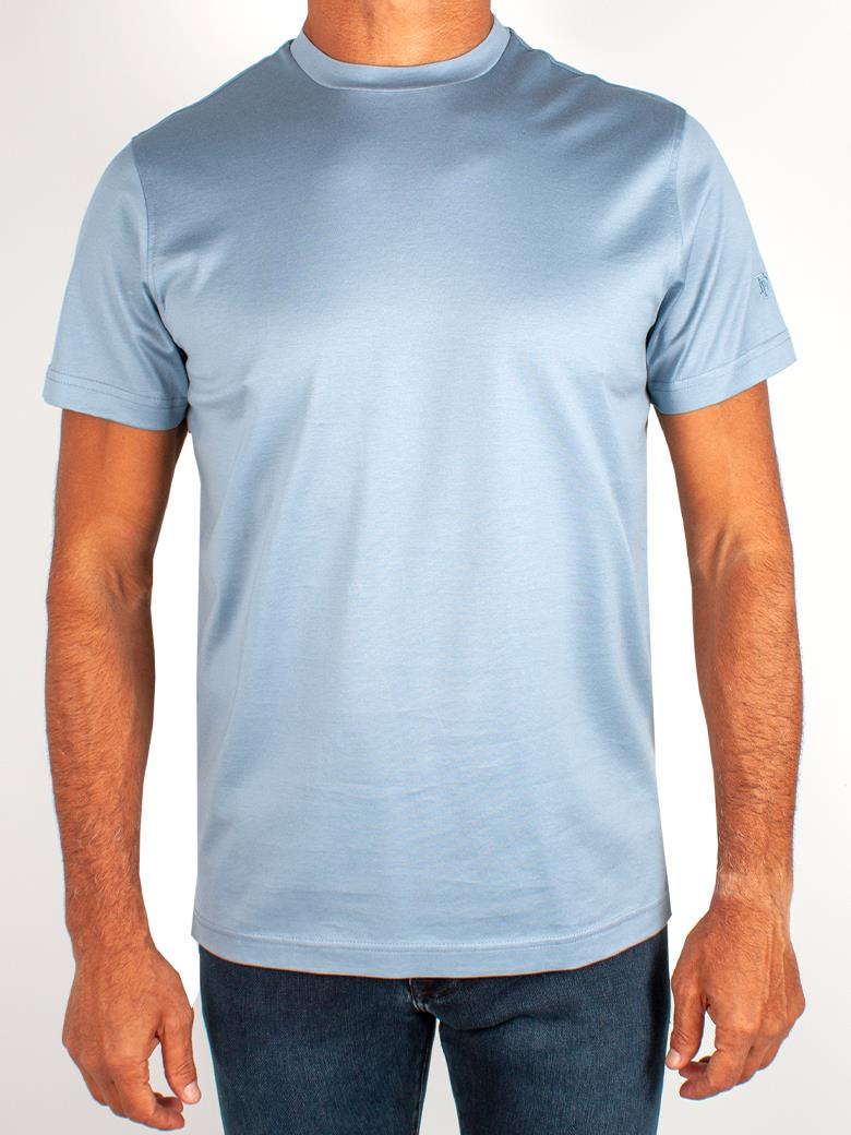 Regular Fit Merserize %100 Pamuk Mavi Bisiklet Yaka Tişört