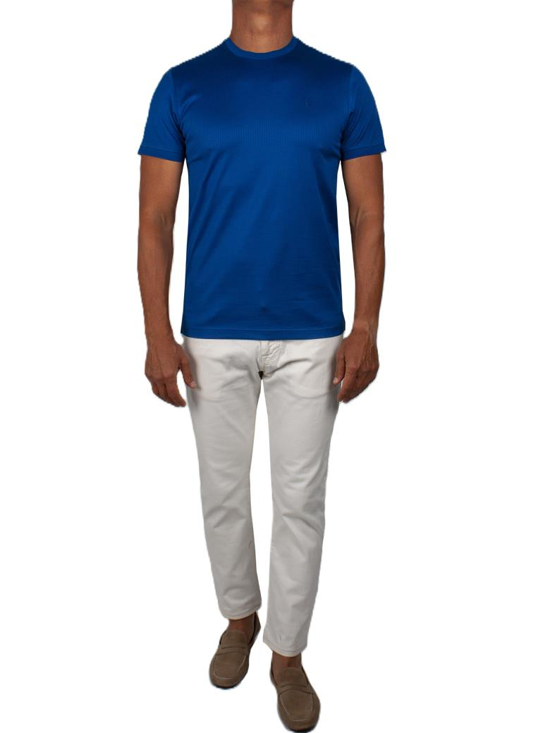 Regular Fit Merserize %100 Pamuk Saks Bisiklet Yaka Tişört