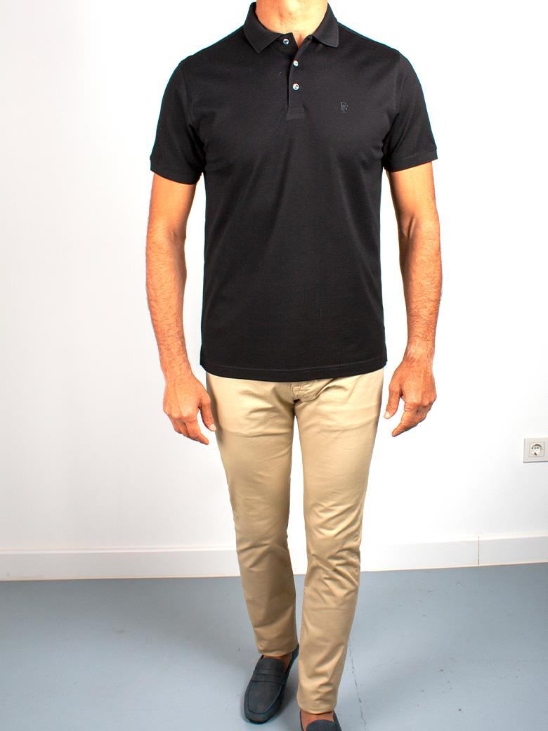 Regular Fit Merserize %100 Pamuk Siyah Polo Yaka Tişört