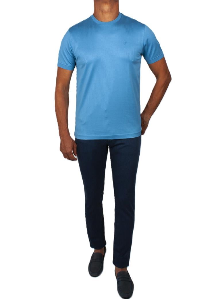 Regular Fit Merserize %100 Pamuk Turkuaz Bisiklet Yaka Tişört