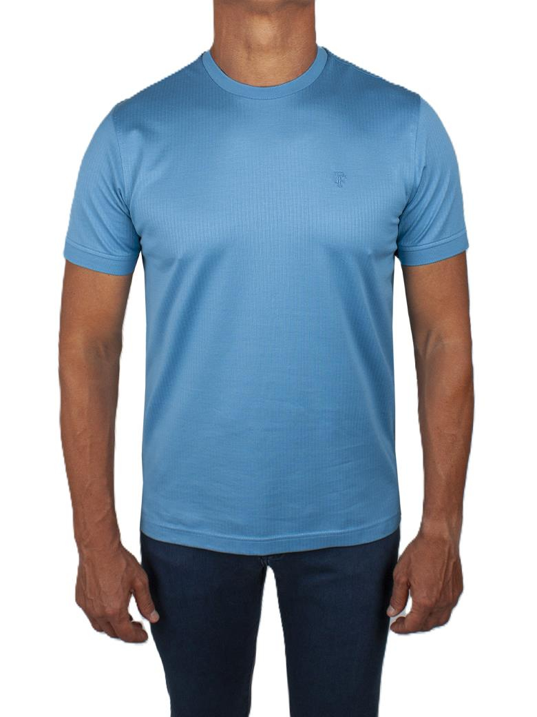 Regular Fit Merserize %100 Pamuk Turkuaz Bisiklet Yaka Tişört