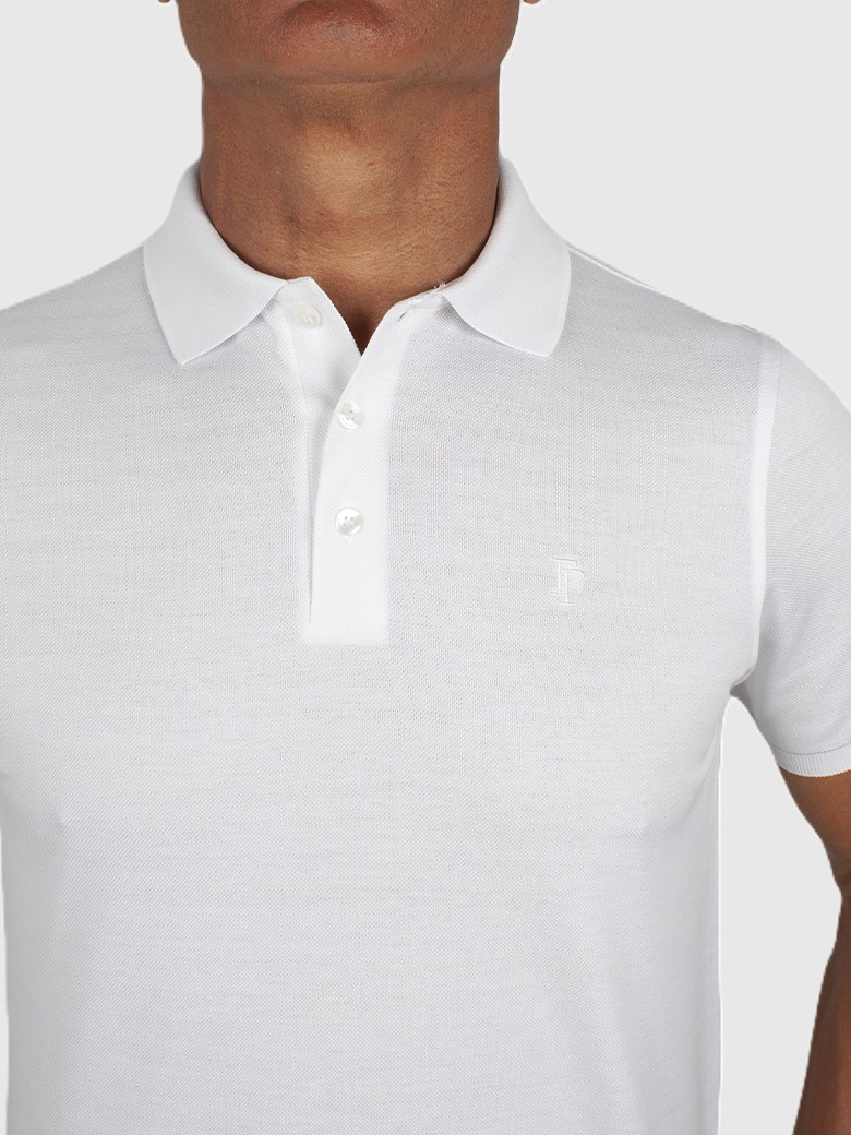 Regular Fit Merserize Beyaz Polo Yaka Tişört