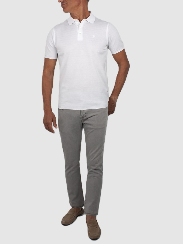 Regular Fit Merserize Beyaz Polo Yaka Tişört