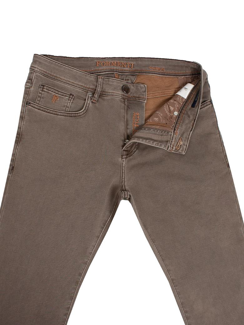 Regular Fit Normal Kesim Likralı Kahve Denim Kot Pantolon