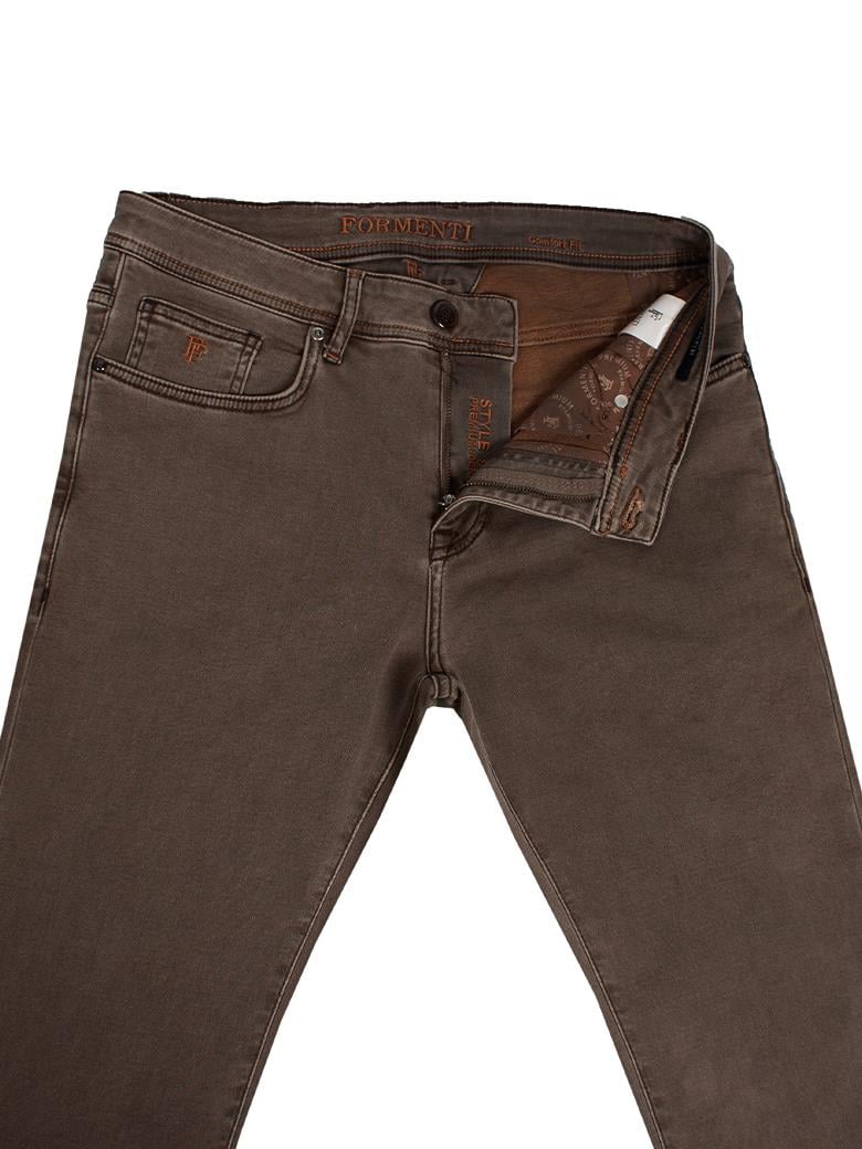 Regular Fit Normal Kesim Likralı Kahve Denim Kot Pantolon