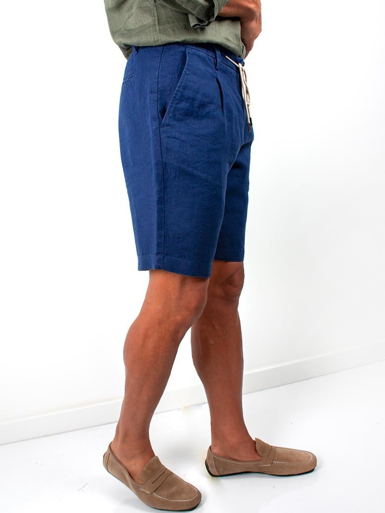Regular Fit Normal Kesim Mavi Keten Şort