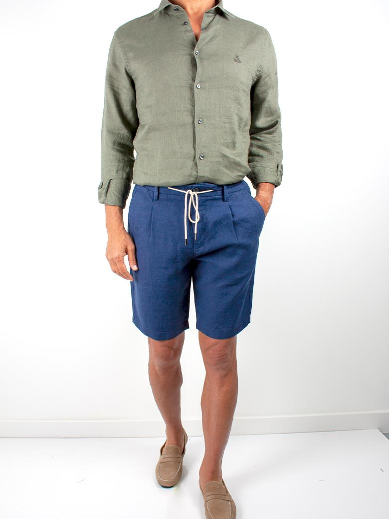 Regular Fit Normal Kesim Mavi Keten Şort