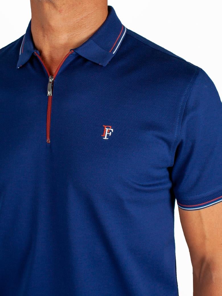 Regular Fit Yaka Detaylı Fermuarlı Merserize %100 Pamuk Açık Lacivert Polo Tişört